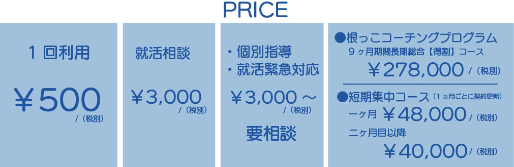 就職自習質1日500円 相談3000円